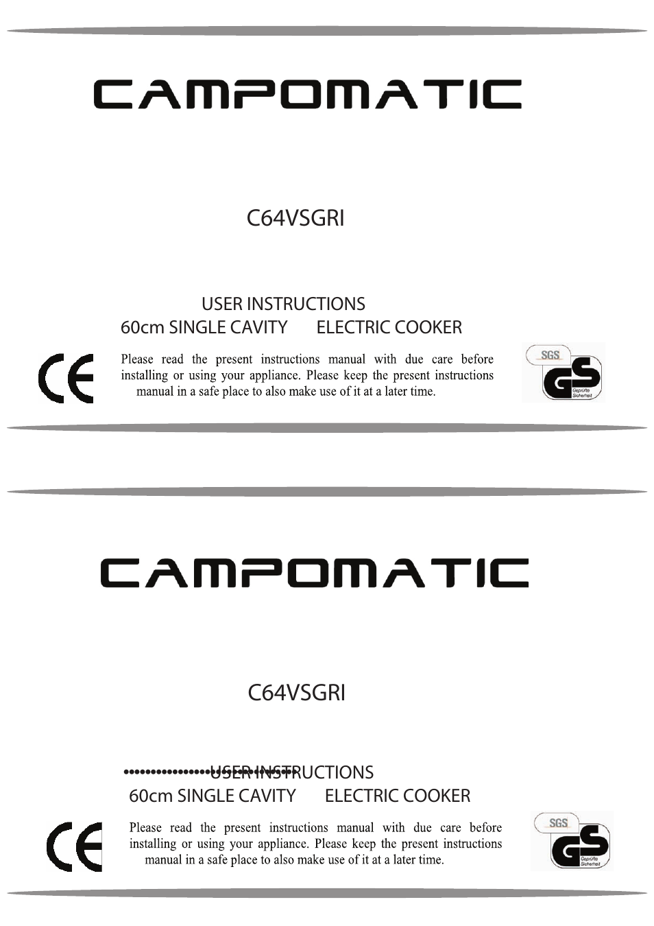 Campomatic C64VSGRI User Manual | 12 pages