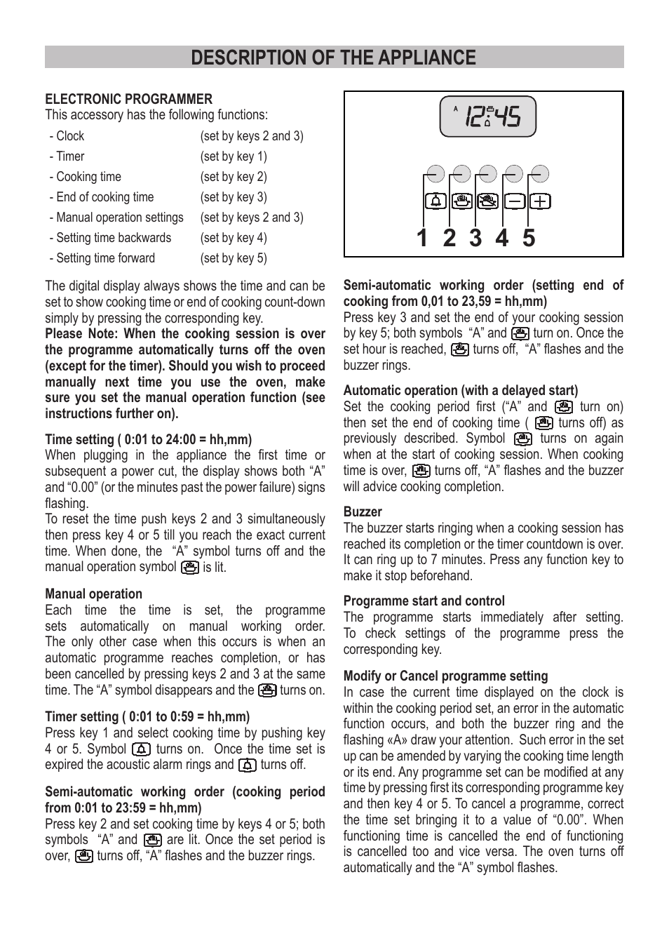 Description of the appliance | Campomatic C964XRSIFSCN User Manual | Page 10 / 72