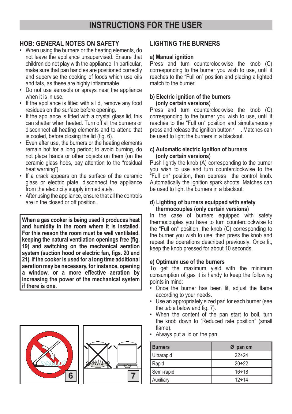 Instructions for the user | Campomatic C964XRSIFSCN User Manual | Page 12 / 72