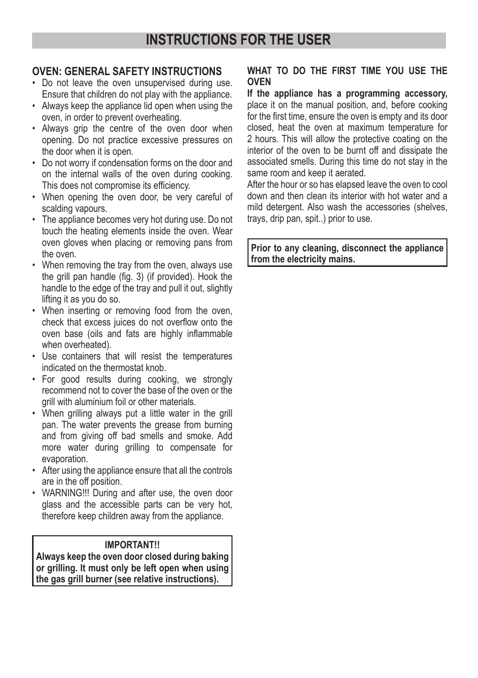 Instructions for the user | Campomatic C964XRSIFSCN User Manual | Page 15 / 72