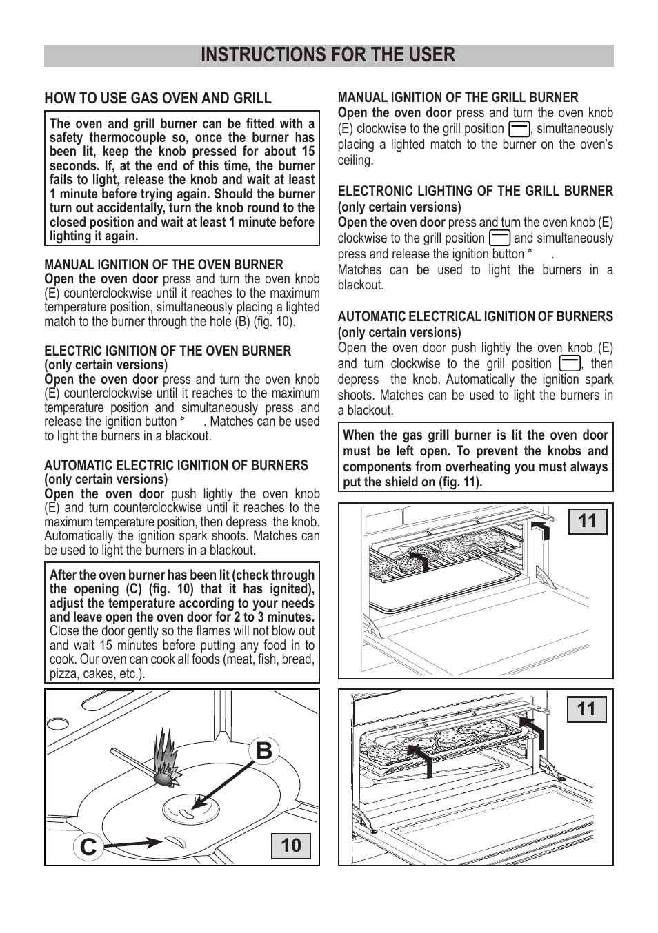Instructions for the user | Campomatic C964XRSIFSCN User Manual | Page 16 / 72