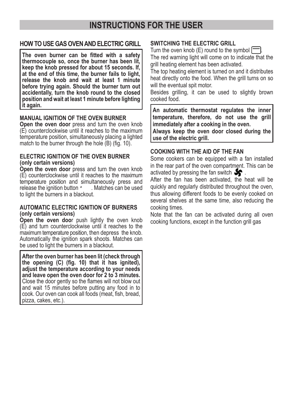 Instructions for the user | Campomatic C964XRSIFSCN User Manual | Page 17 / 72