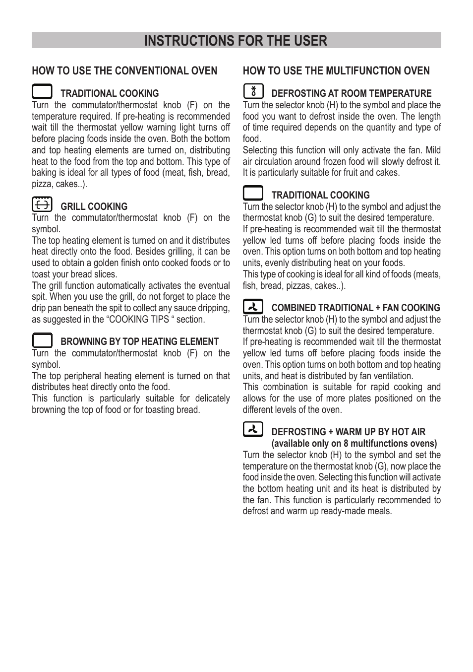 Instructions for the user | Campomatic C964XRSIFSCN User Manual | Page 18 / 72