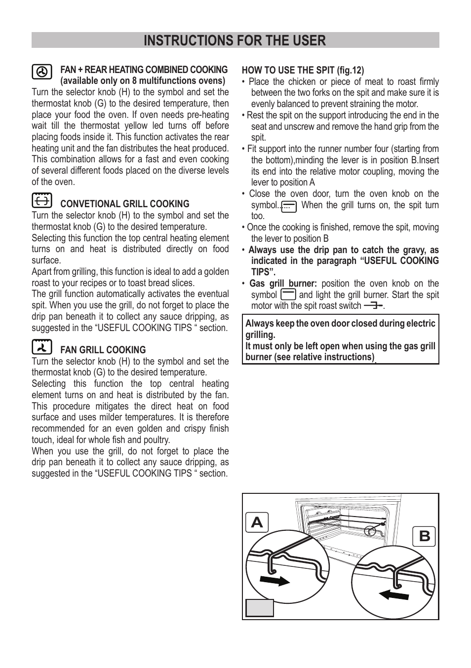 Instructions for the user | Campomatic C964XRSIFSCN User Manual | Page 19 / 72