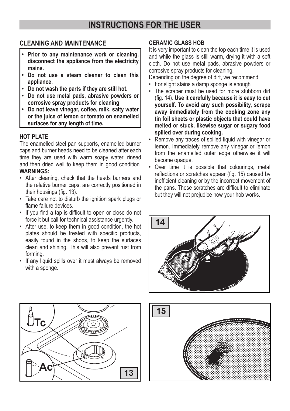 Instructions for the user | Campomatic C964XRSIFSCN User Manual | Page 22 / 72