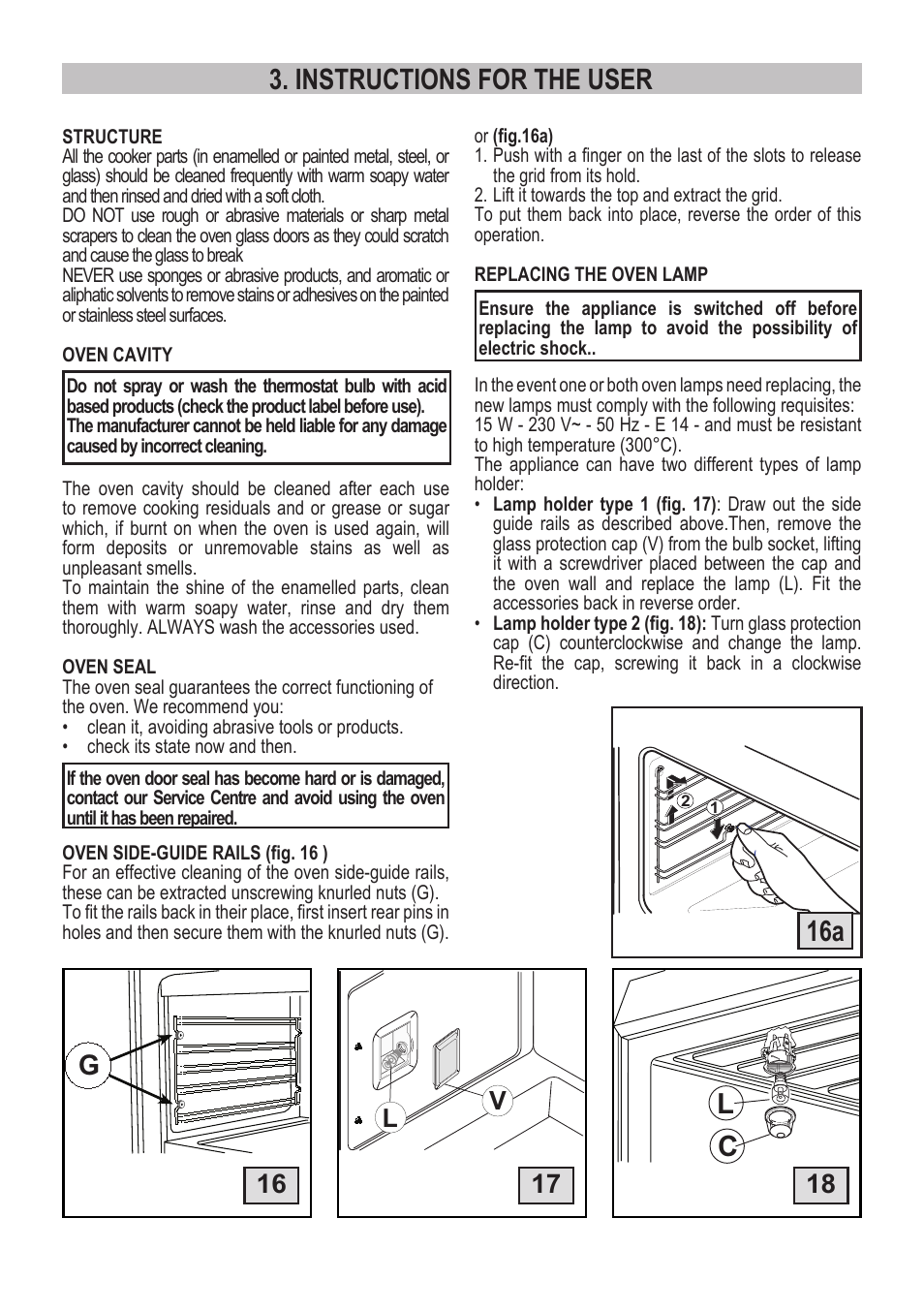 Instructions for the user | Campomatic C964XRSIFSCN User Manual | Page 23 / 72