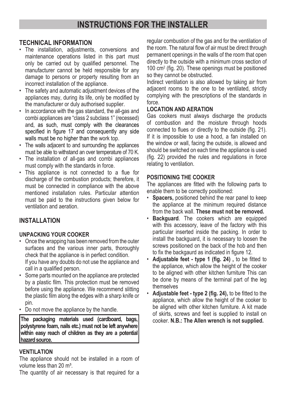 Instructions for the installer | Campomatic C964XRSIFSCN User Manual | Page 28 / 72