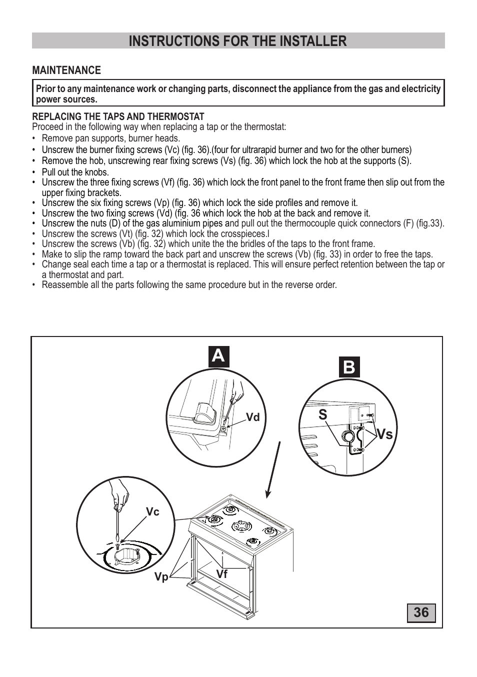 Instructions for the installer | Campomatic C964XRSIFSCN User Manual | Page 36 / 72