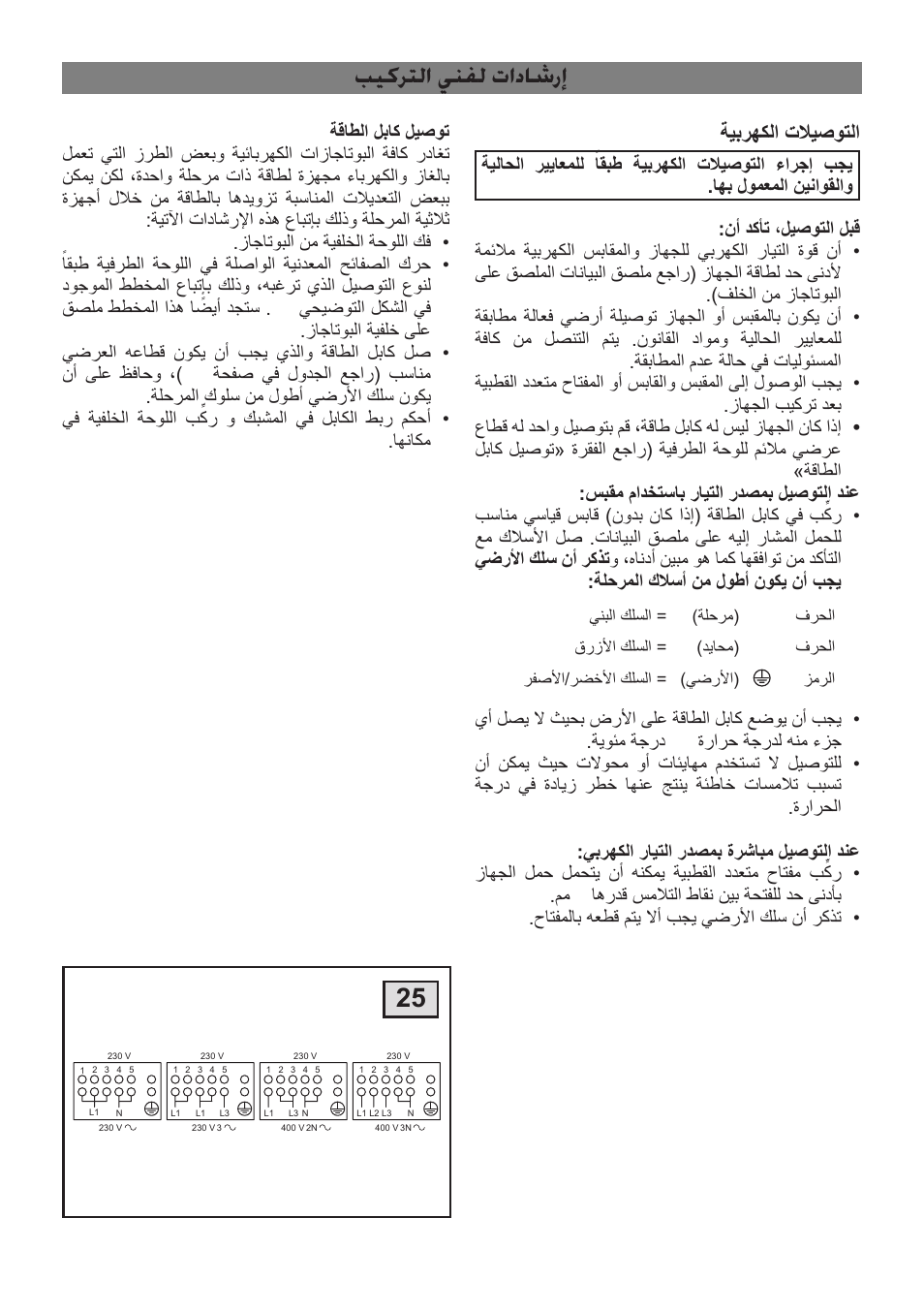 بيكرتلا ينفل تاداشرإ, ةيبرهكلا تلايصوتلا | Campomatic C964XRSIFSCN User Manual | Page 42 / 72