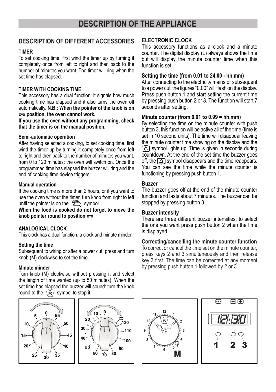 Description of the appliance, Description of different accessories | Campomatic C964XRSIFSCN User Manual | Page 8 / 72