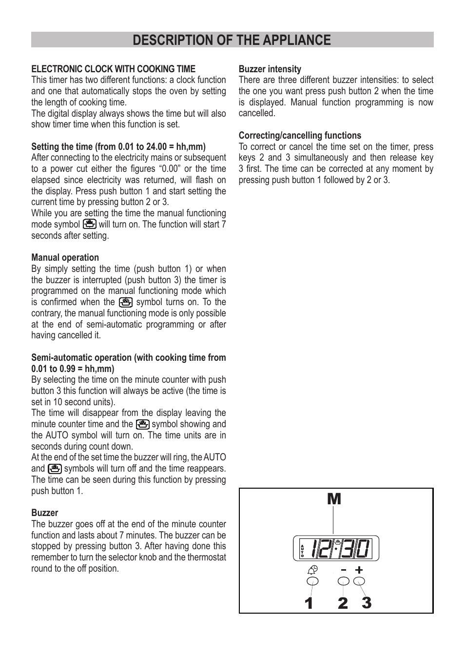Description of the appliance | Campomatic C964XRSIFSCN User Manual | Page 9 / 72