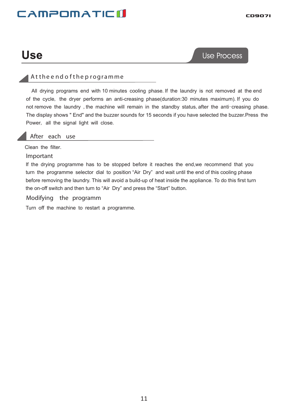 Cd907i | Campomatic CD907I User Manual | Page 11 / 23