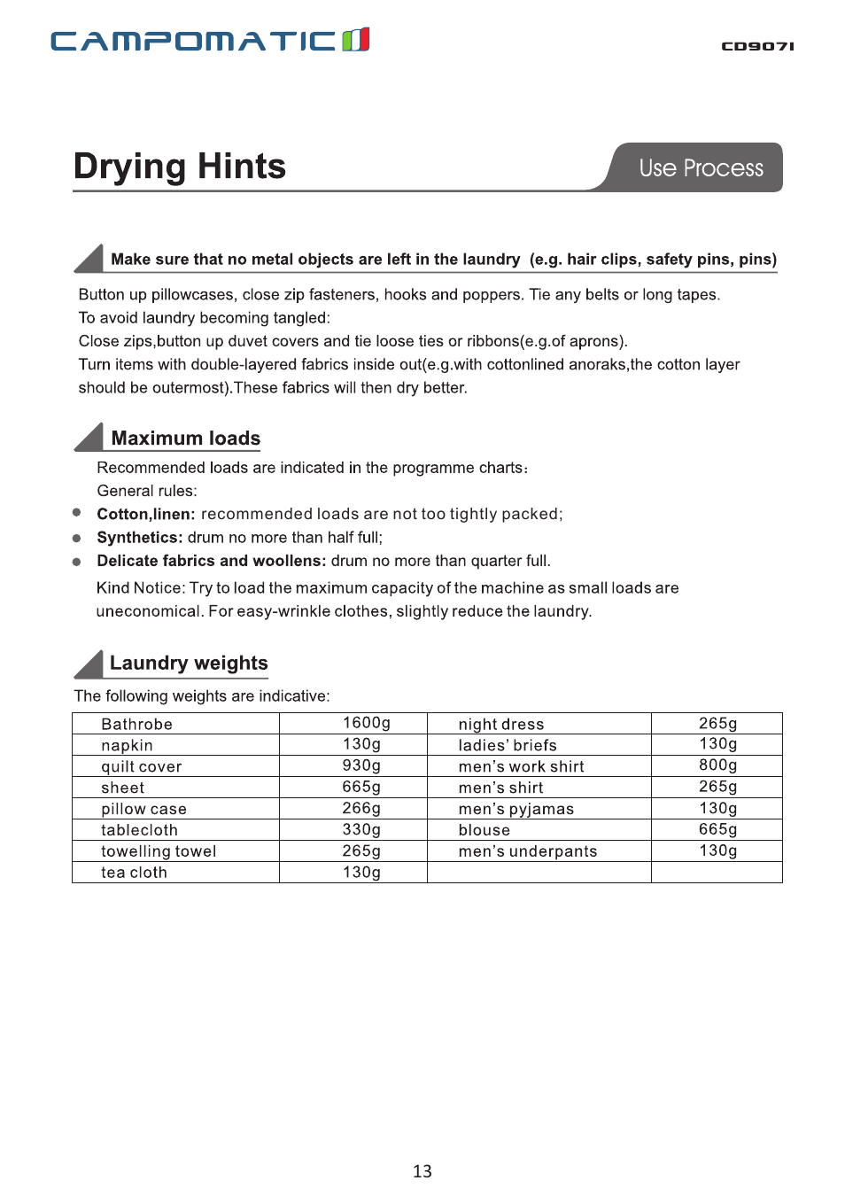 Campomatic CD907I User Manual | Page 13 / 23