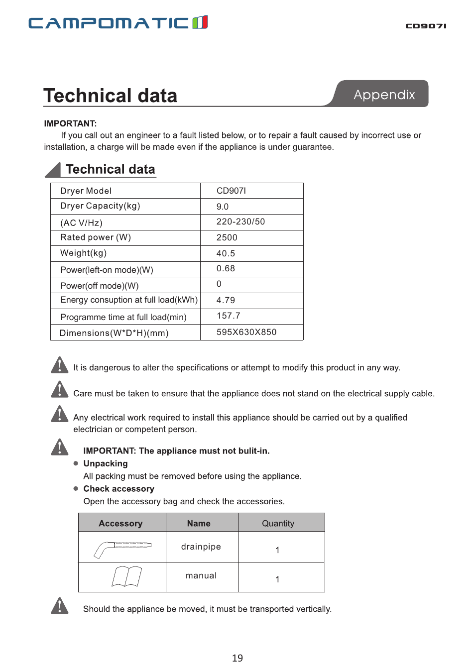 Use process, Cd907i | Campomatic CD907I User Manual | Page 19 / 23