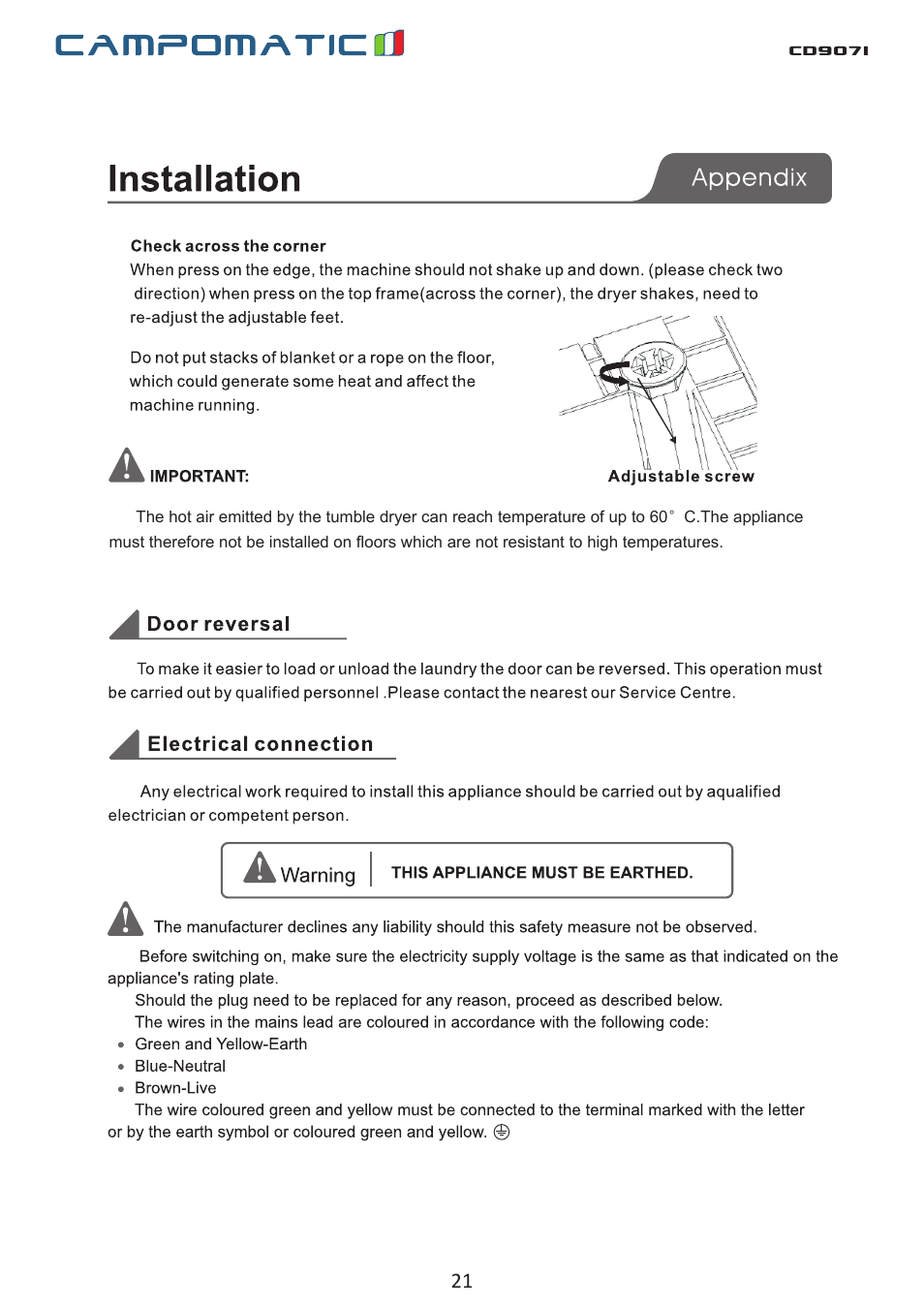 Cd907i | Campomatic CD907I User Manual | Page 21 / 23