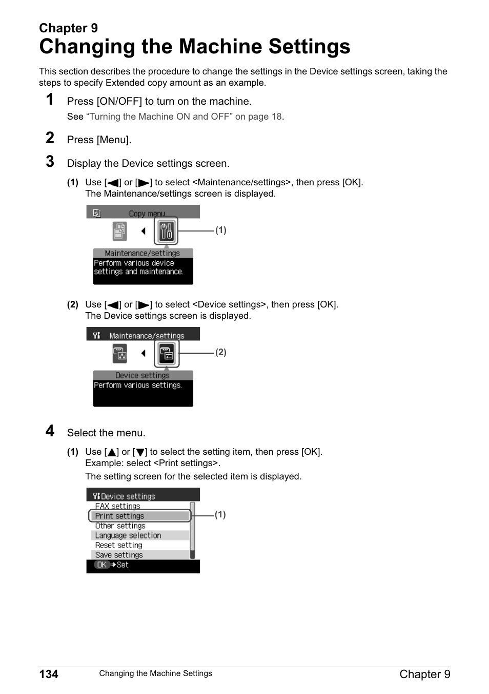 Changing the machine settings | Canon PIXMA MP830 User Manual | Page 136 / 222