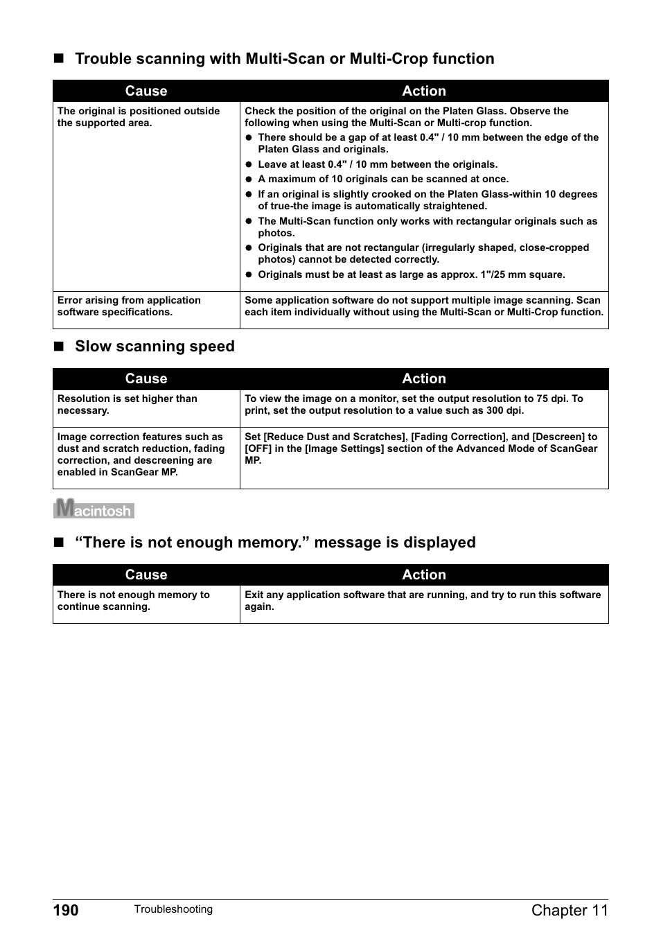 Cause action | Canon PIXMA MP830 User Manual | Page 192 / 222