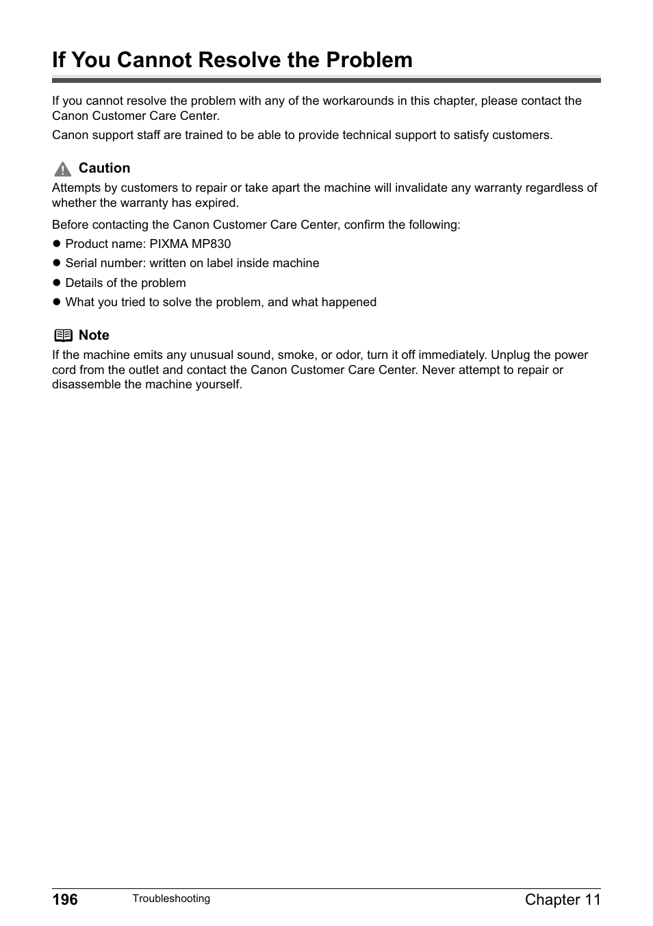 If you cannot resolve the problem | Canon PIXMA MP830 User Manual | Page 198 / 222