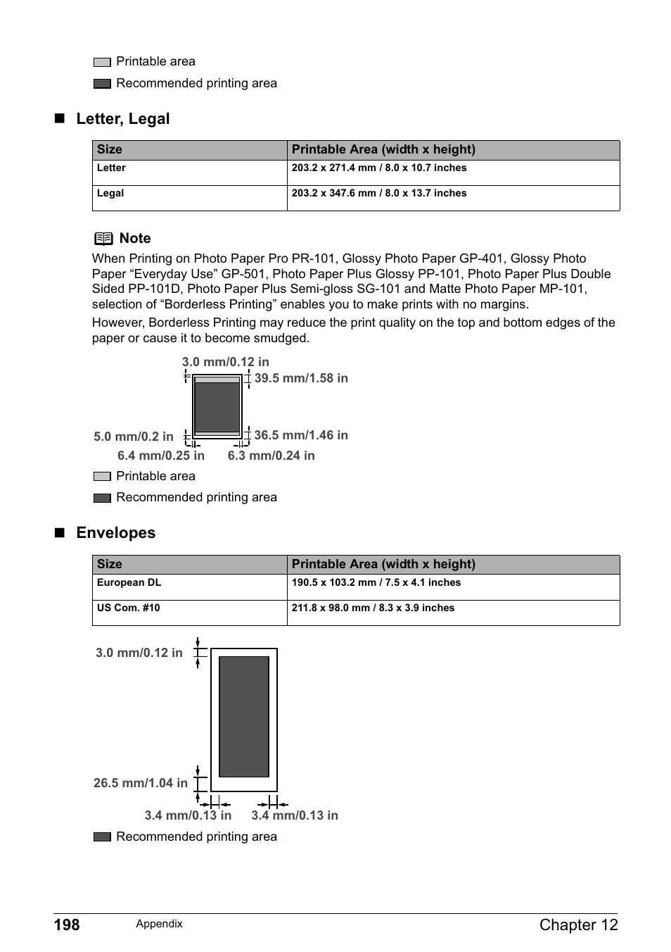 Letter, legal  envelopes | Canon PIXMA MP830 User Manual | Page 200 / 222