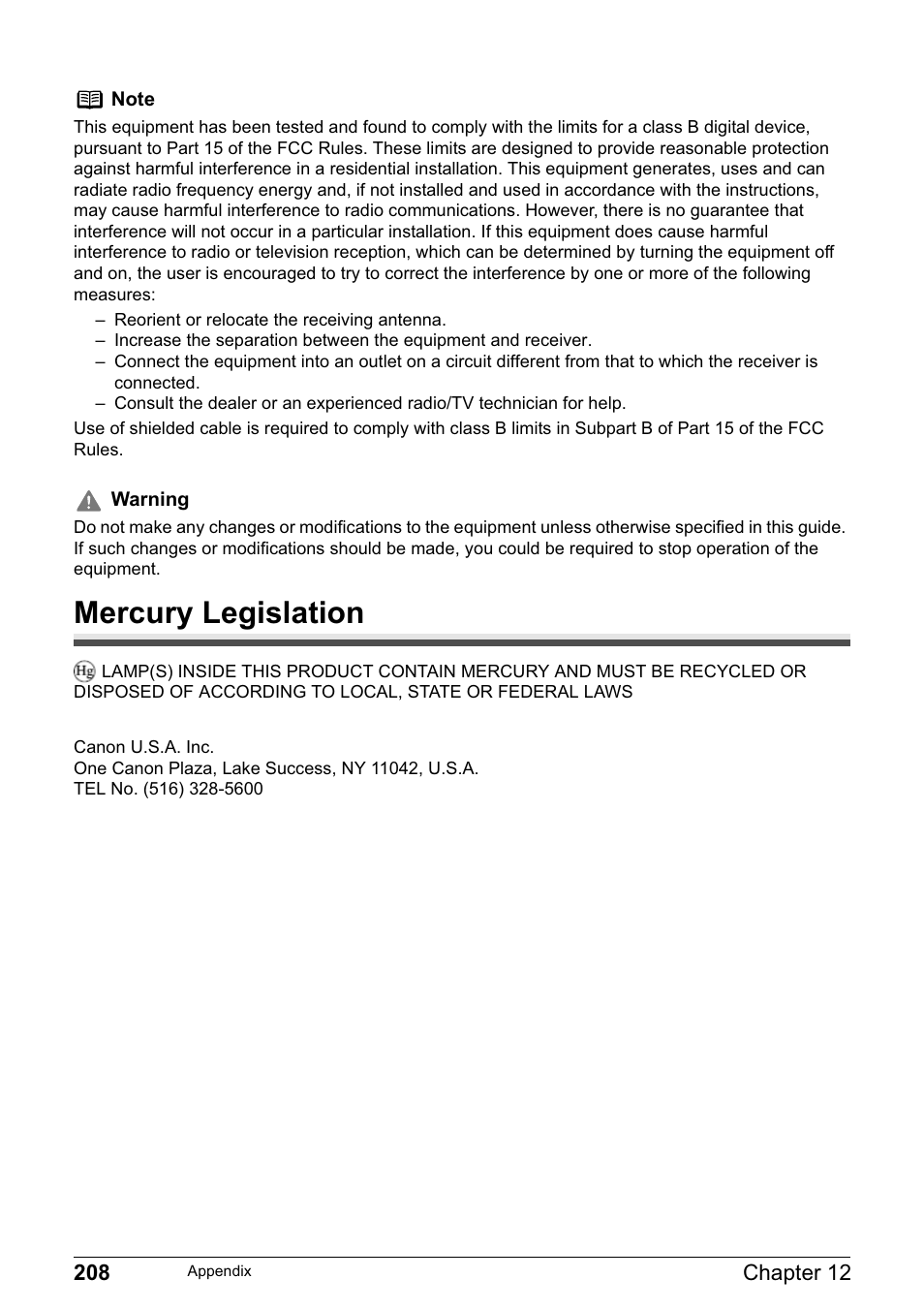 Mercury legislation | Canon PIXMA MP830 User Manual | Page 210 / 222