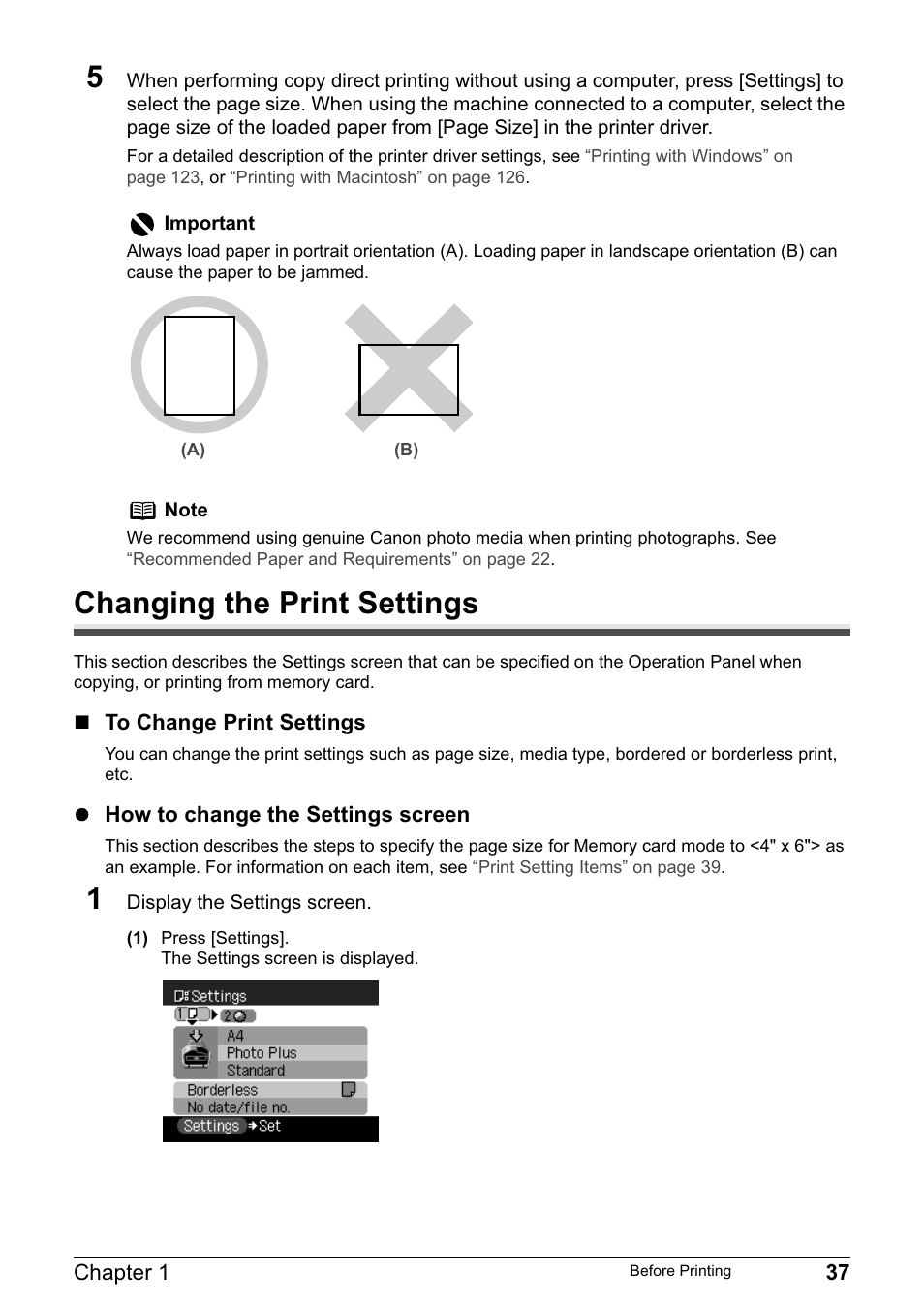 Changing the print settings | Canon PIXMA MP830 User Manual | Page 39 / 222