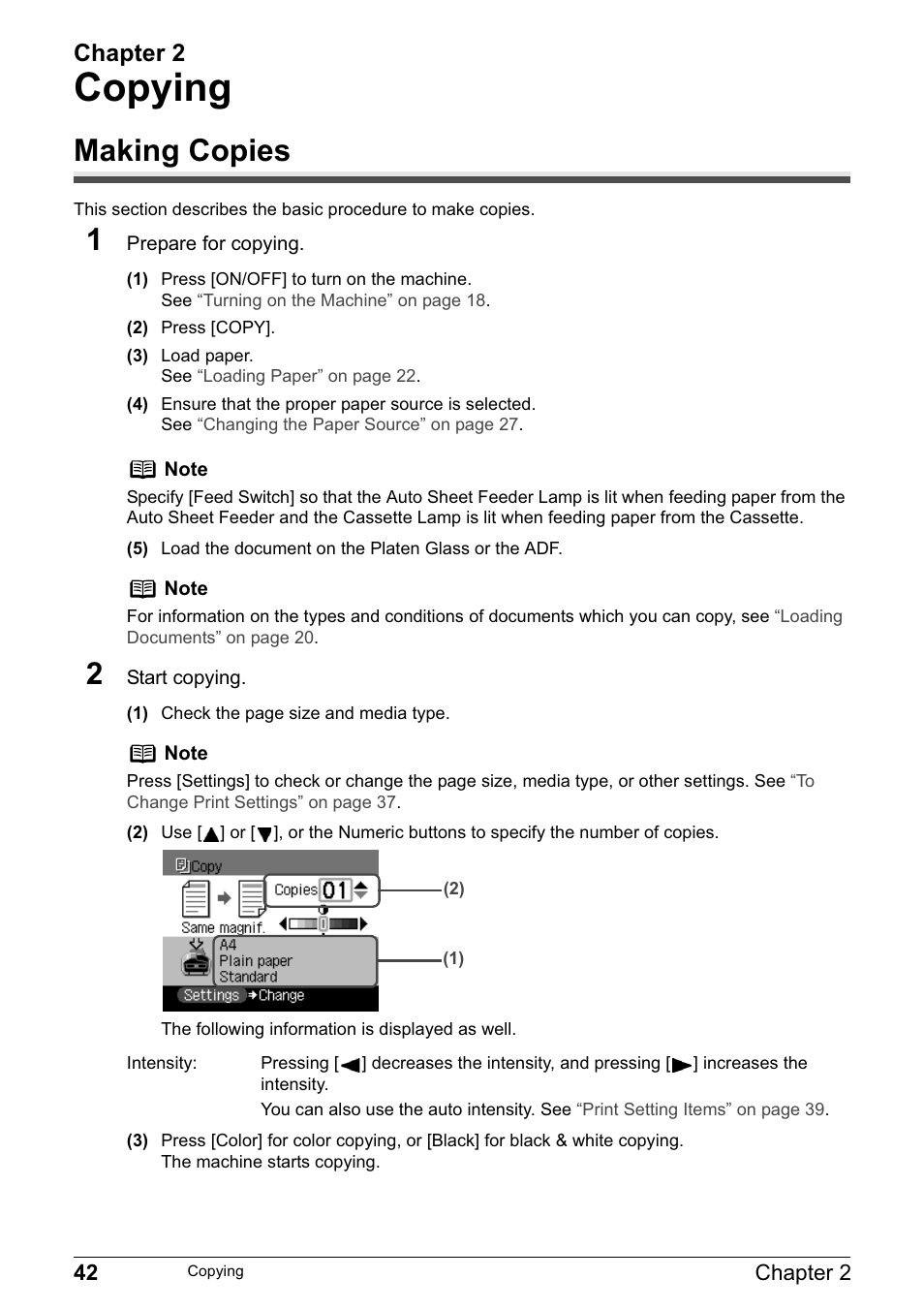 Copying, Making copies, Chapter 2 | Canon PIXMA MP830 User Manual | Page 44 / 222