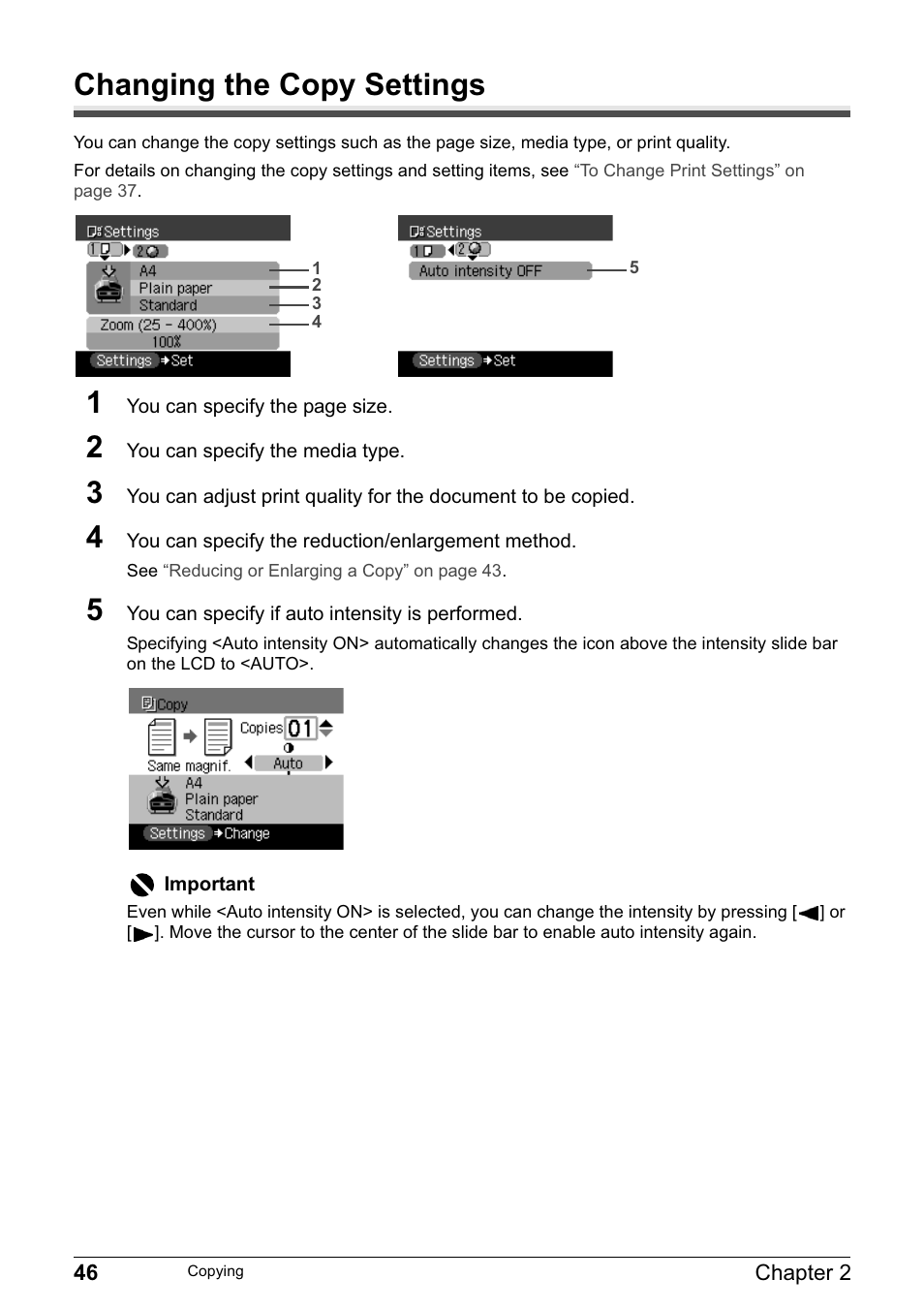 Changing the copy settings | Canon PIXMA MP830 User Manual | Page 48 / 222