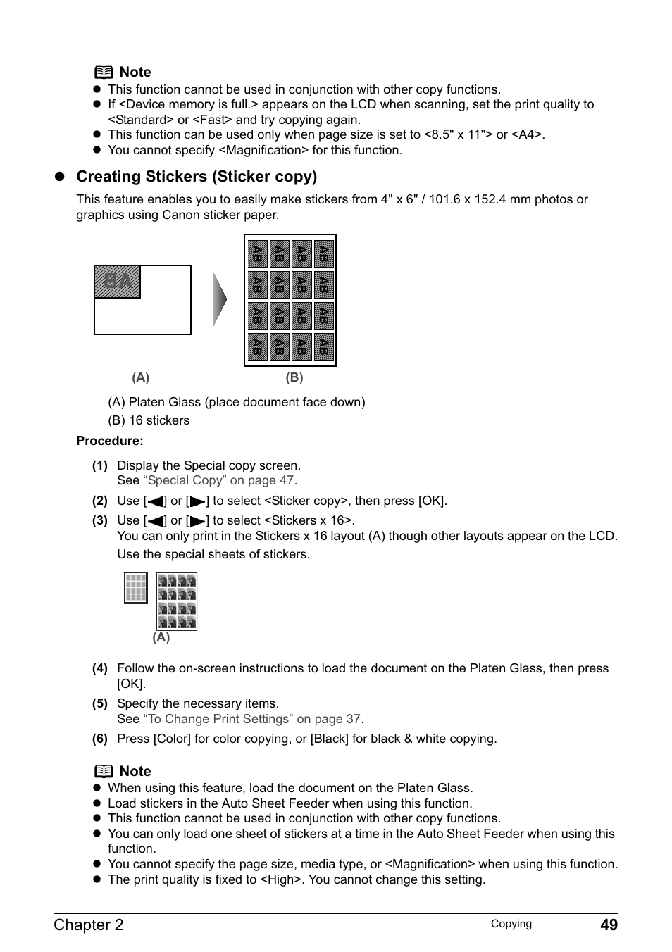 Chapter 2 49, Z creating stickers (sticker copy) | Canon PIXMA MP830 User Manual | Page 51 / 222