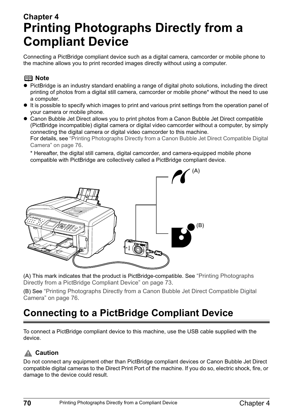 Connecting to a pictbridge compliant device, Chapter 4 | Canon PIXMA MP830 User Manual | Page 72 / 222