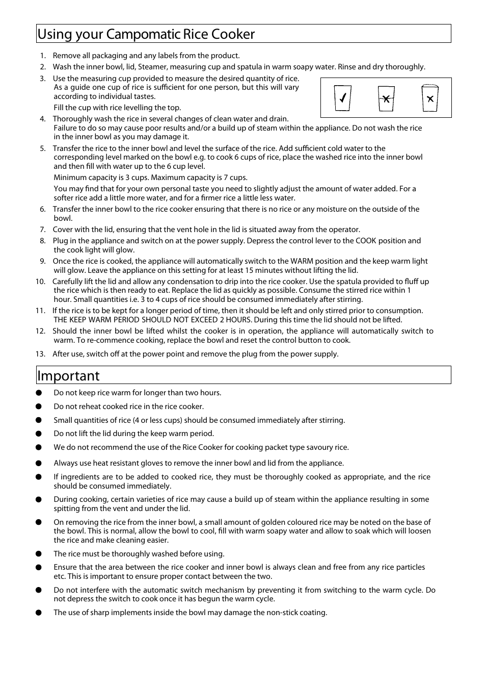 Important using your campomatic rice cooker | Campomatic CS180 User Manual | Page 3 / 6