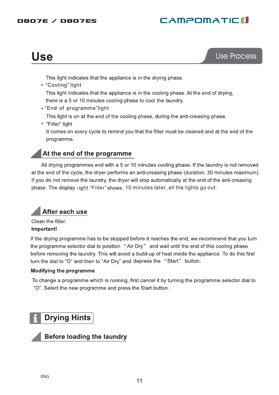 Campomatic D807E User Manual | Page 11 / 45