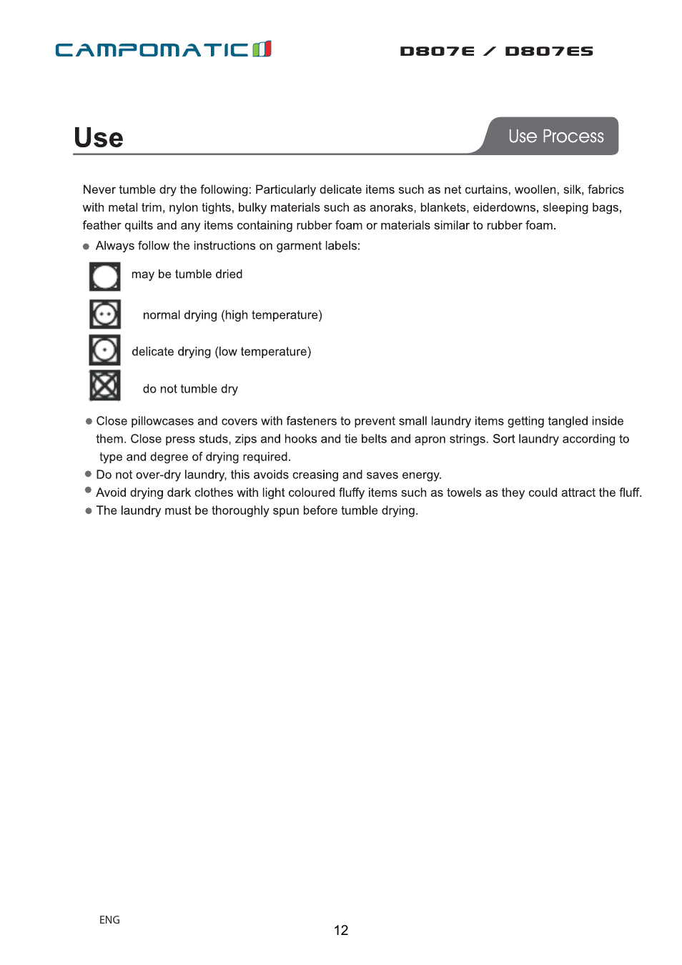 Campomatic D807E User Manual | Page 12 / 45