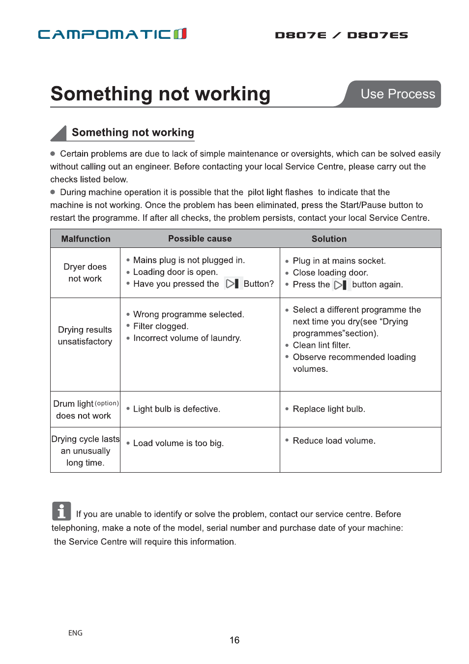 Use process | Campomatic D807E User Manual | Page 16 / 45