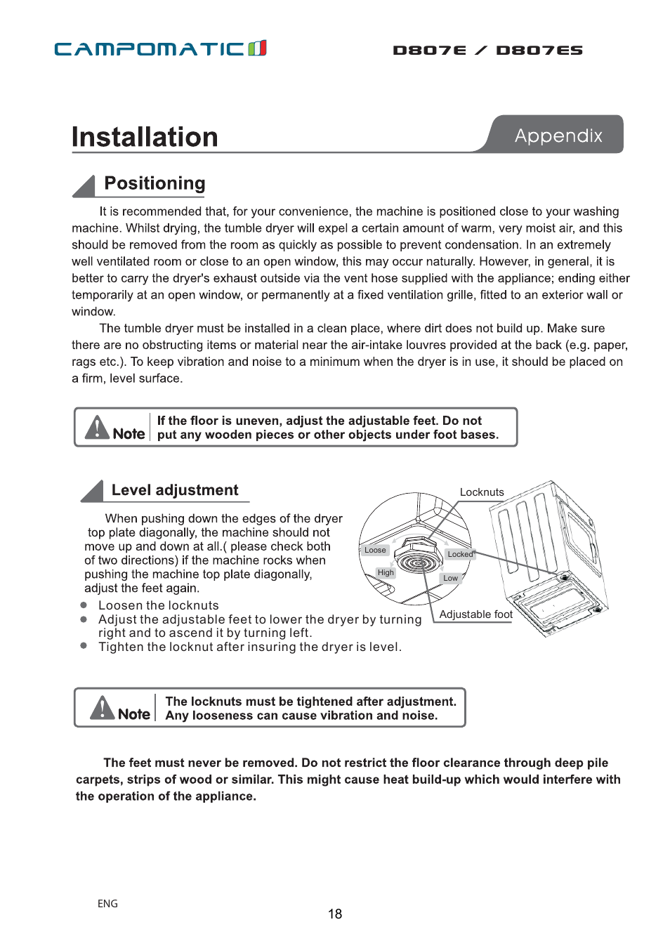 Campomatic D807E User Manual | Page 18 / 45