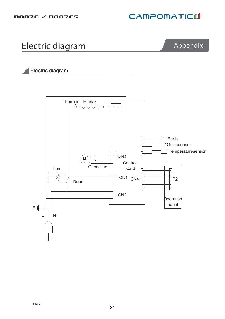 Electric diagram, Appendix | Campomatic D807E User Manual | Page 21 / 45