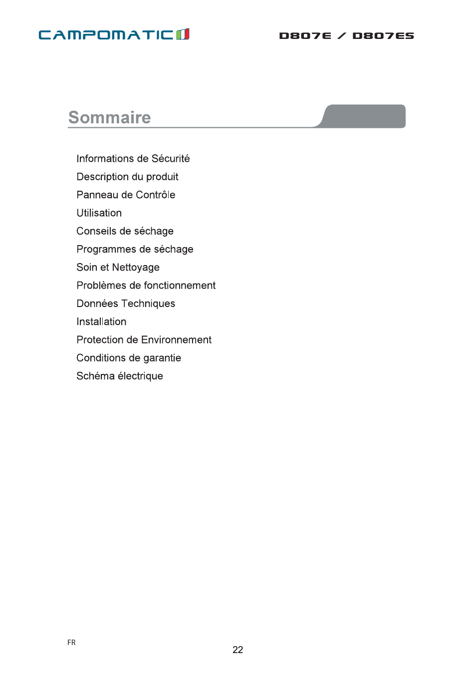 Campomatic D807E User Manual | Page 22 / 45