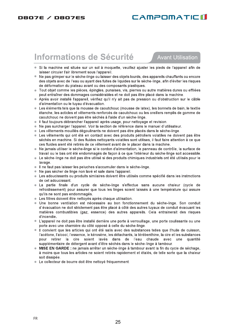 Campomatic D807E User Manual | Page 25 / 45