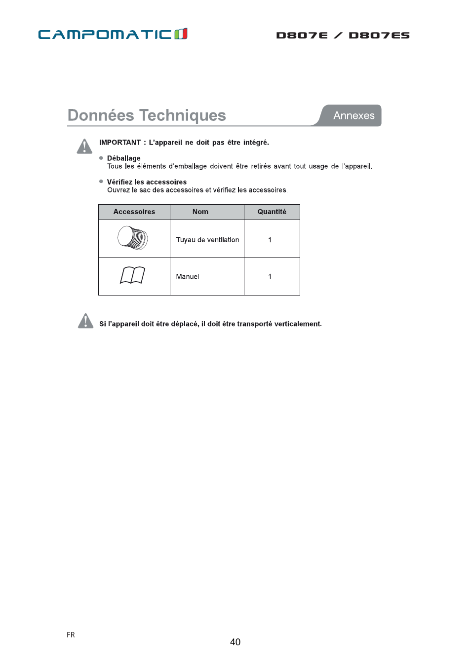 Campomatic D807E User Manual | Page 40 / 45