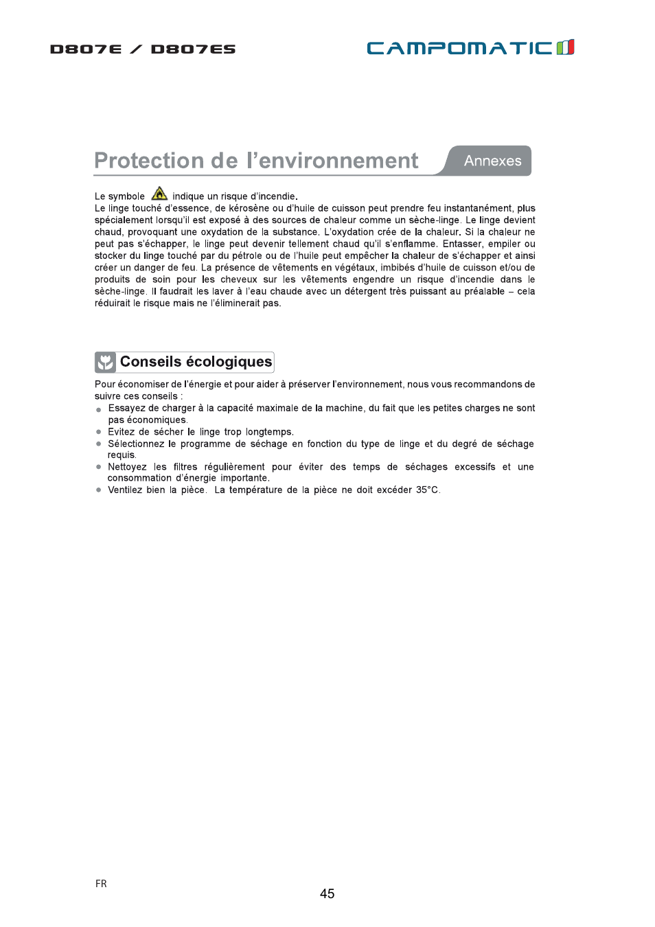 Campomatic D807E User Manual | Page 45 / 45