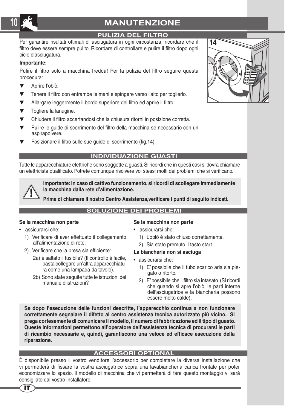Manutenzione | Campomatic D862L User Manual | Page 10 / 28
