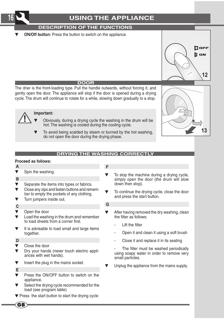 Using the appliance | Campomatic D862L User Manual | Page 16 / 28