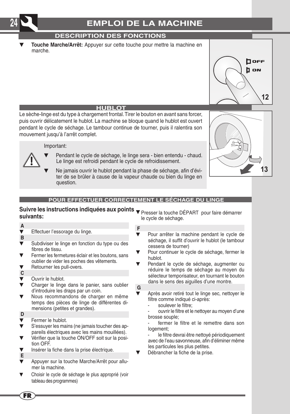 Emploi de la machine | Campomatic D862L User Manual | Page 24 / 28