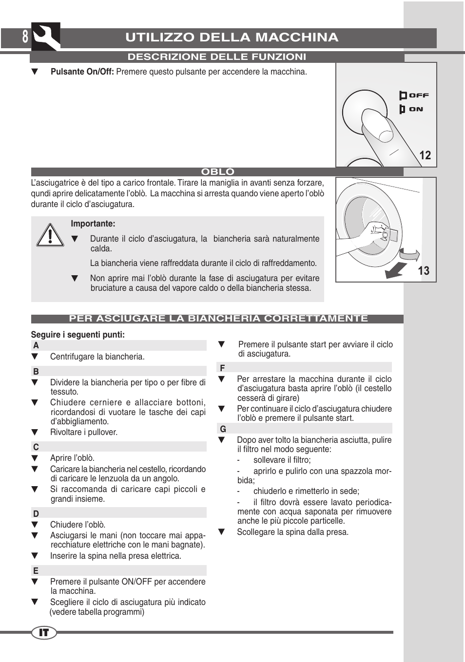 Utilizzo della macchina | Campomatic D862L User Manual | Page 8 / 28