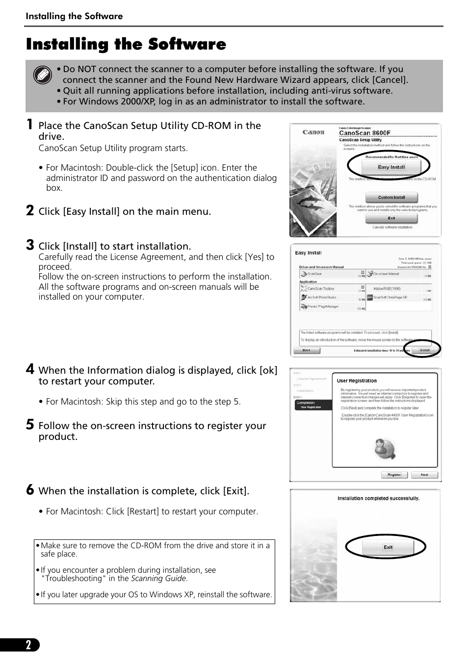 Installing the software | Canon K10294 User Manual | Page 4 / 12