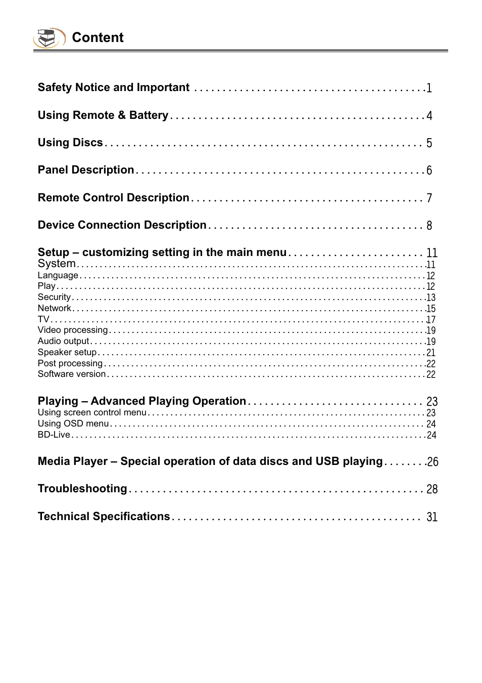 Content | Campomatic DVD5030B User Manual | Page 2 / 34