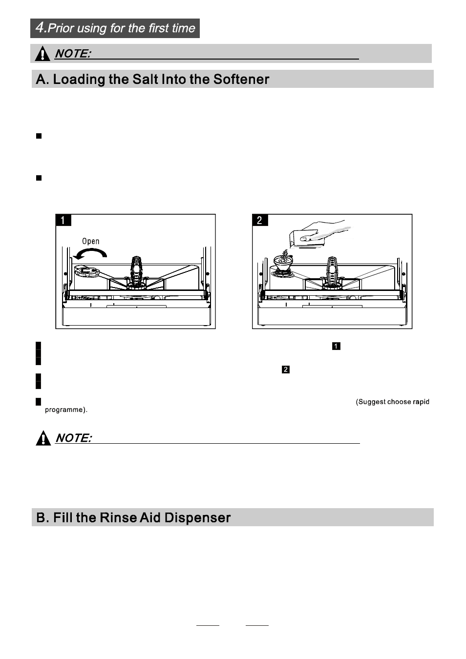 Attention, Rinse aid dispenser function of rinse aid | Campomatic DW214C User Manual | Page 6 / 23