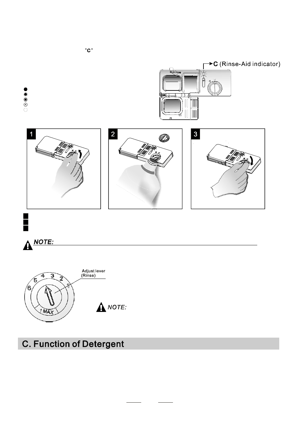 Adjusting rinse aid dispenser, When to refill the rinse aid dispenser, Attention | Detergents | Campomatic DW214C User Manual | Page 7 / 23