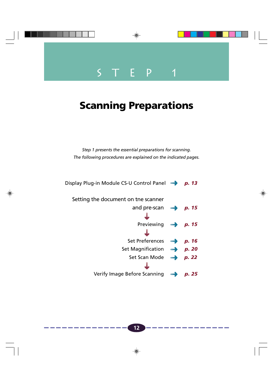 Step 1 scanning preparations, Ed reading), P. 12 | Eparations, Scanning preparations | Canon FB630U/FB636U User Manual | Page 12 / 62