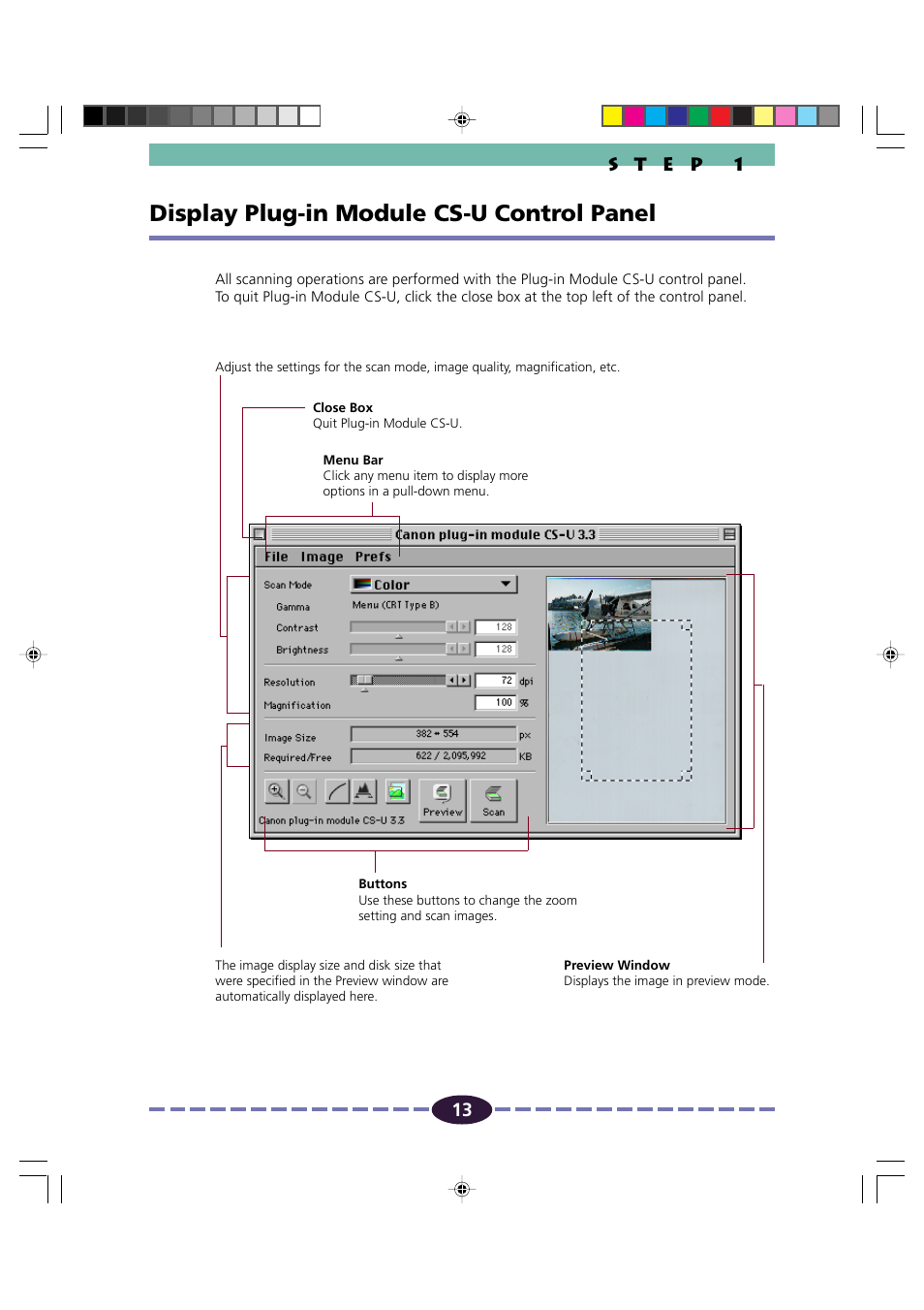 Display plug-in module cs-u control panel, P. 13, Start plug-in module cs-u | Canon FB630U/FB636U User Manual | Page 13 / 62