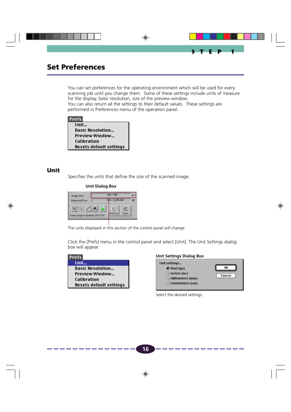 Set preferences, Unit, P. 16 | Pp. 16-24, P. 16) | Canon FB630U/FB636U User Manual | Page 16 / 62